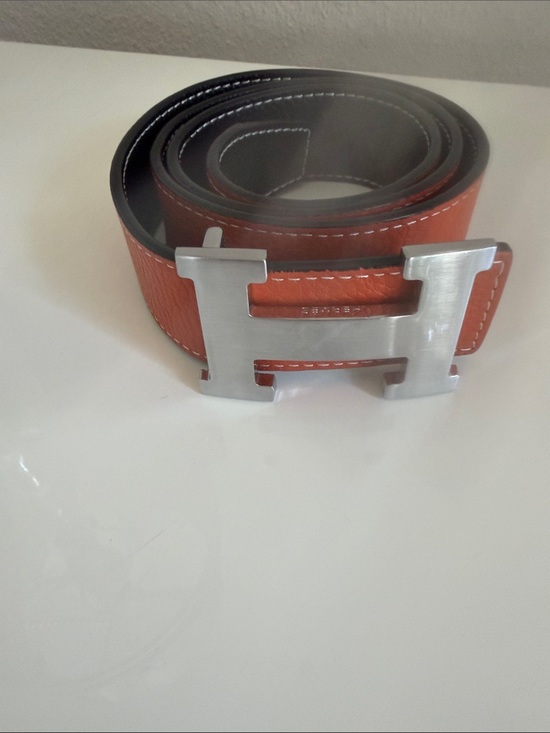 Accessories - Women’s Leather Belt in Orange with Silver H Buckle